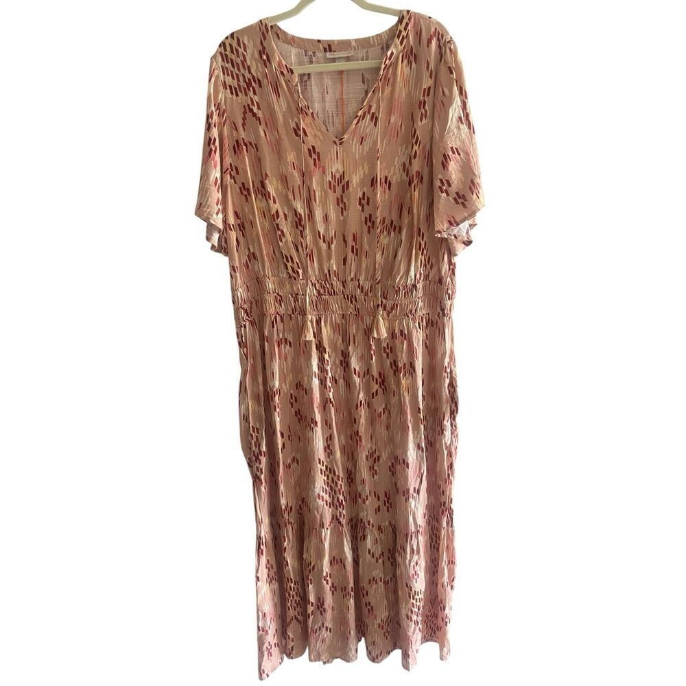 New Knox Rose Coral Tiered Long Maxi Dress Women’s Plus Size 1X Boho Festival